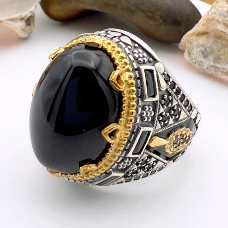 Men's Black Onyx Silver Ring