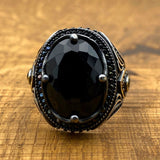 Men's Black Onyx Silver Ring