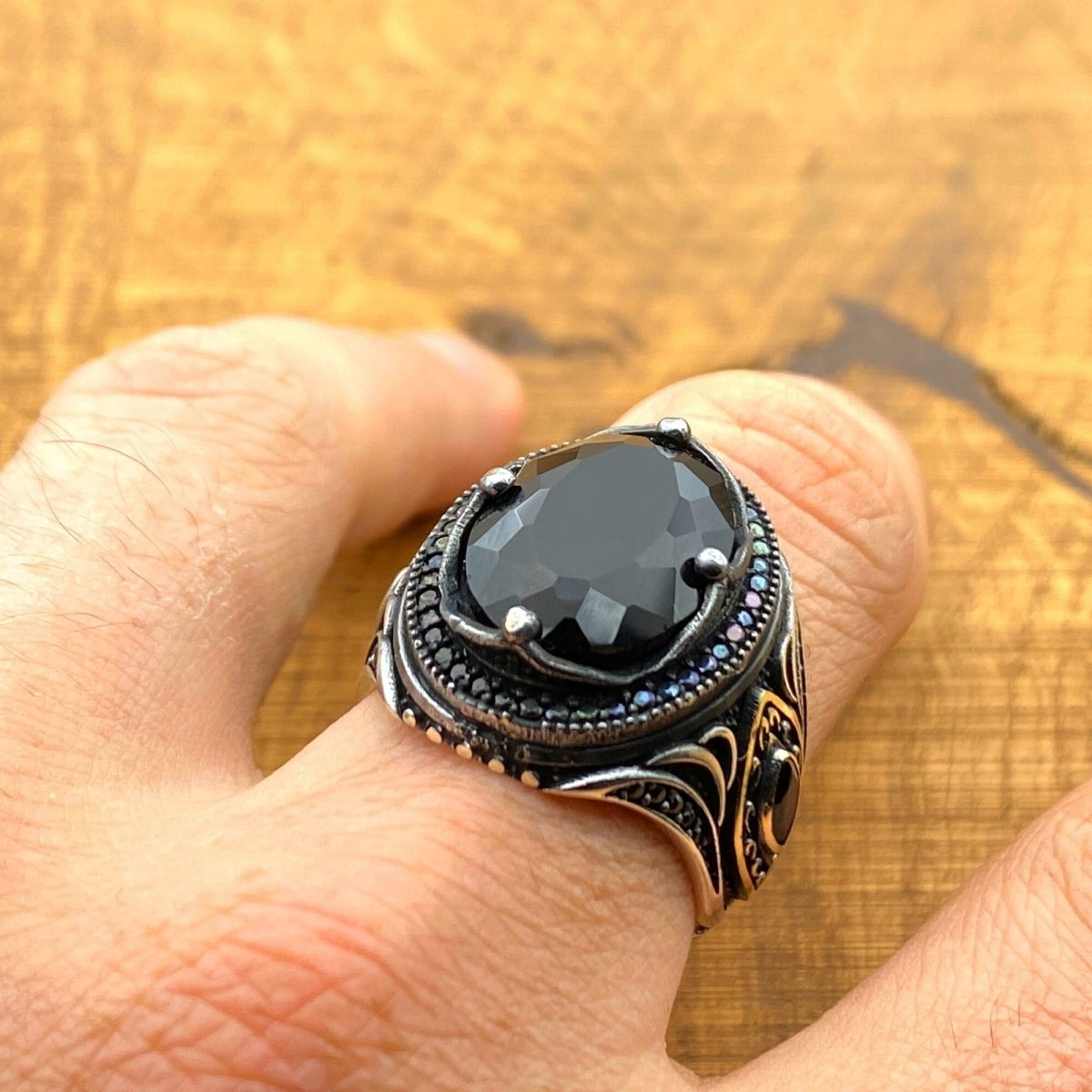 Men's Black Onyx Silver Ring