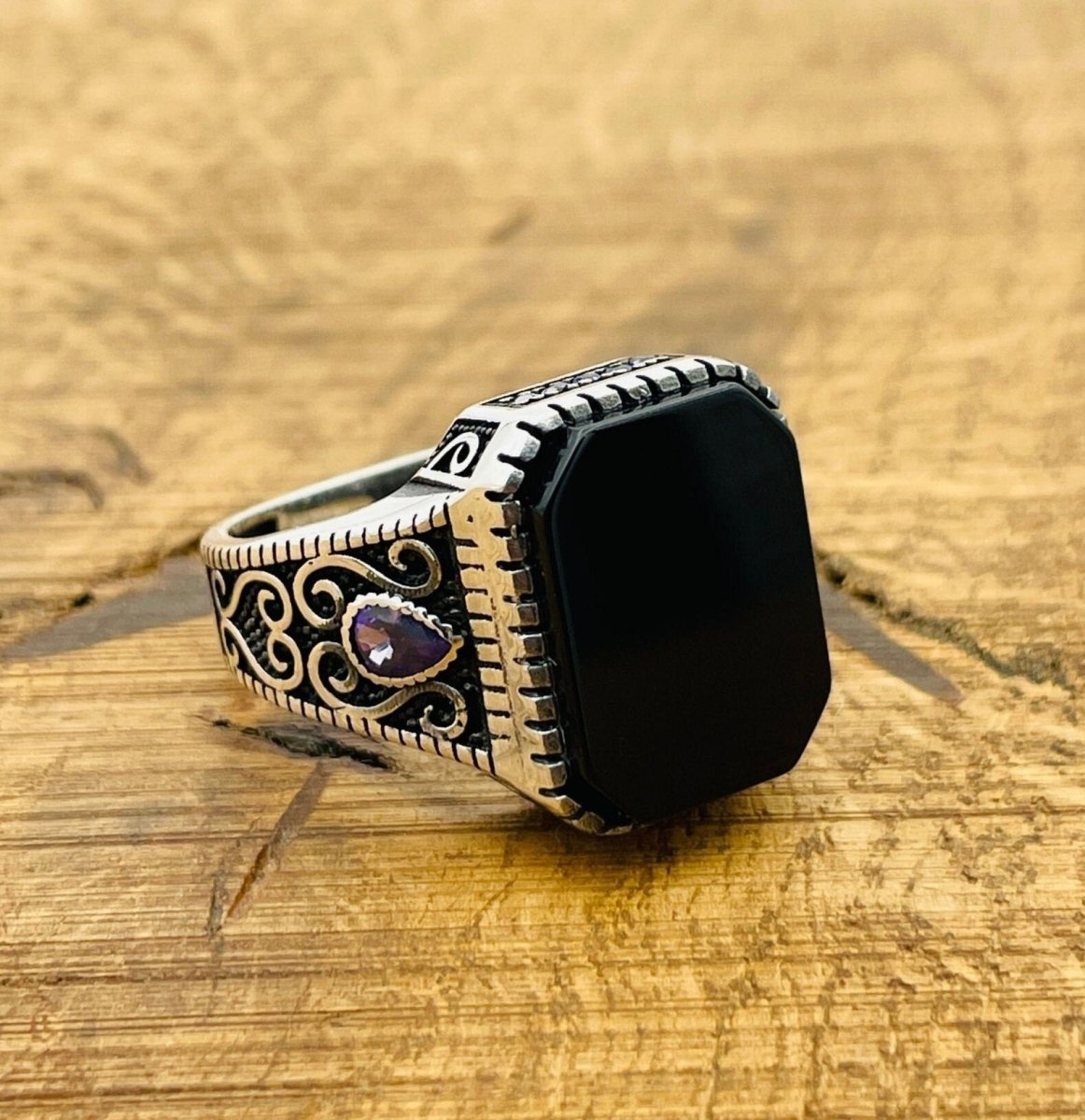 Men's Black Onyx Silver Ring