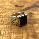 Men's Black Onyx Square Stone Silver Ring