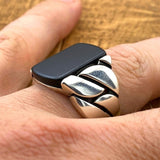 Men's Black Onyx Square Stone Silver Ring