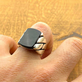 Men's Black Onyx Square Stone Silver Ring