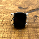 Men's Black Onyx Square Stone Silver Ring