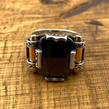 Men's Black Onyx Squared Stone Silver Ring