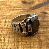 Men's Black Onyx Squared Stone Silver Ring