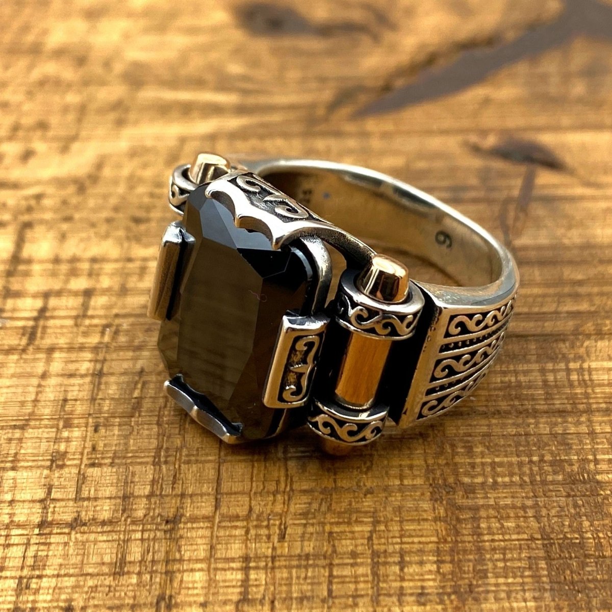 Men's Black Onyx Squared Stone Silver Ring