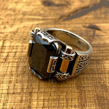 Men's Black Onyx Squared Stone Silver Ring