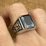 Men's Black Onyx Stone Silver Ring