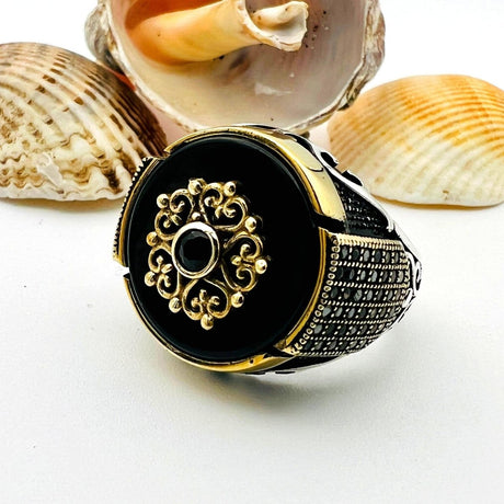 Men's Black Onyx Stone Silver Ring