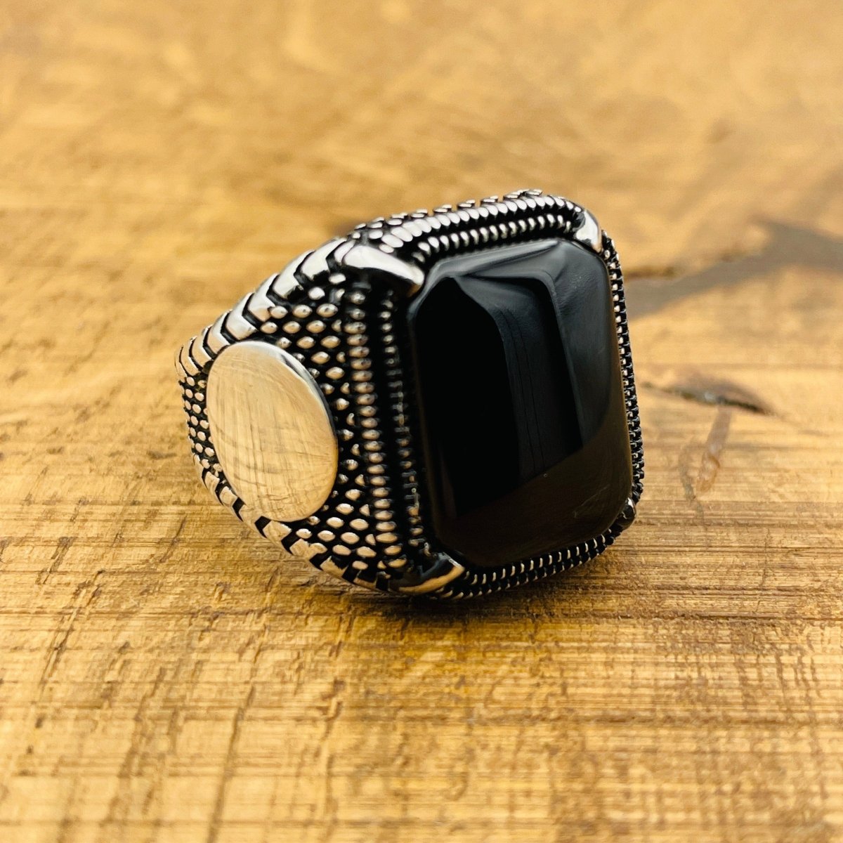 Men's Black Onyx Stone Silver Ring