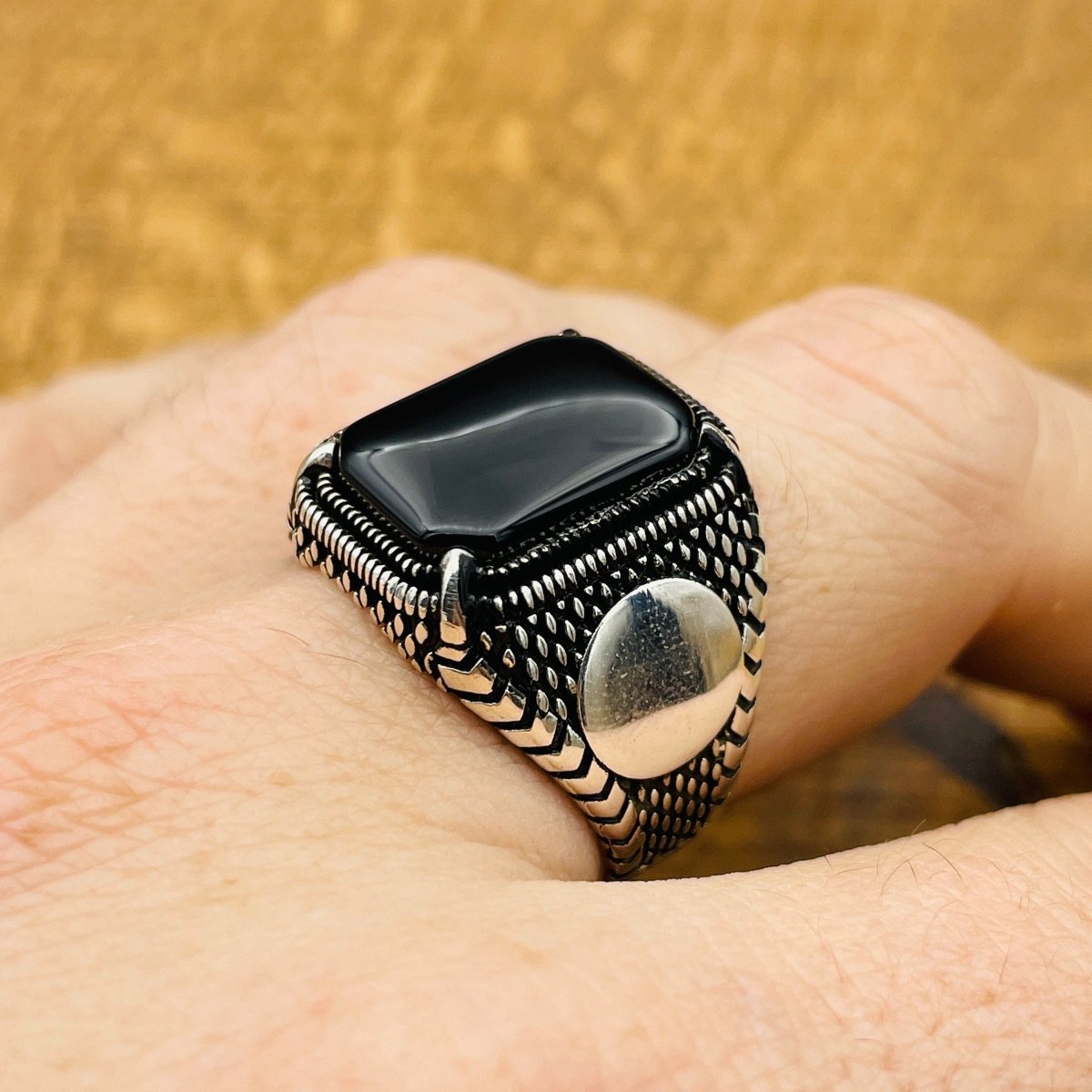 Men's Black Onyx Stone Silver Ring