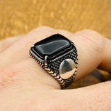 Men's Black Onyx Stone Silver Ring