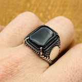 Men's Black Onyx Stone Silver Ring