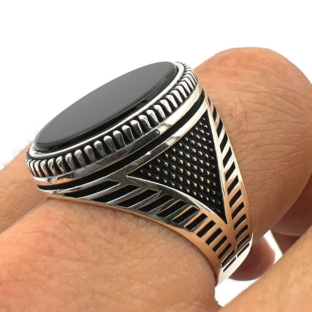 Men's Black Onyx Stone Silver Ring