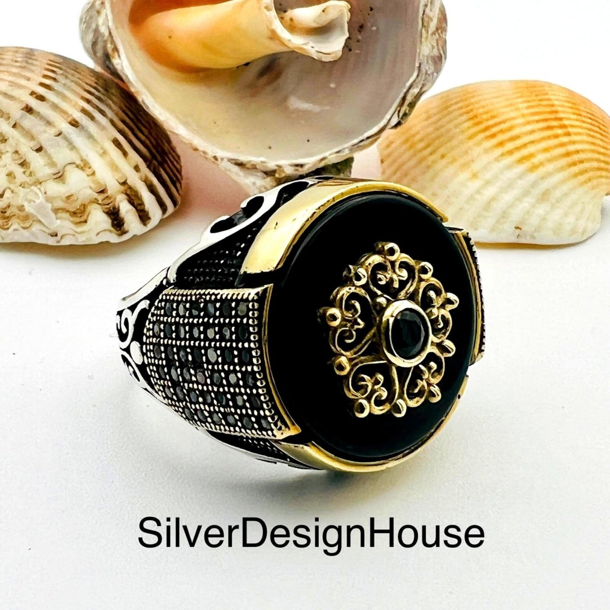 Men's Black Onyx Stone Silver Ring