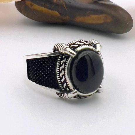 Men's Black Onyx Stone Silver Ring