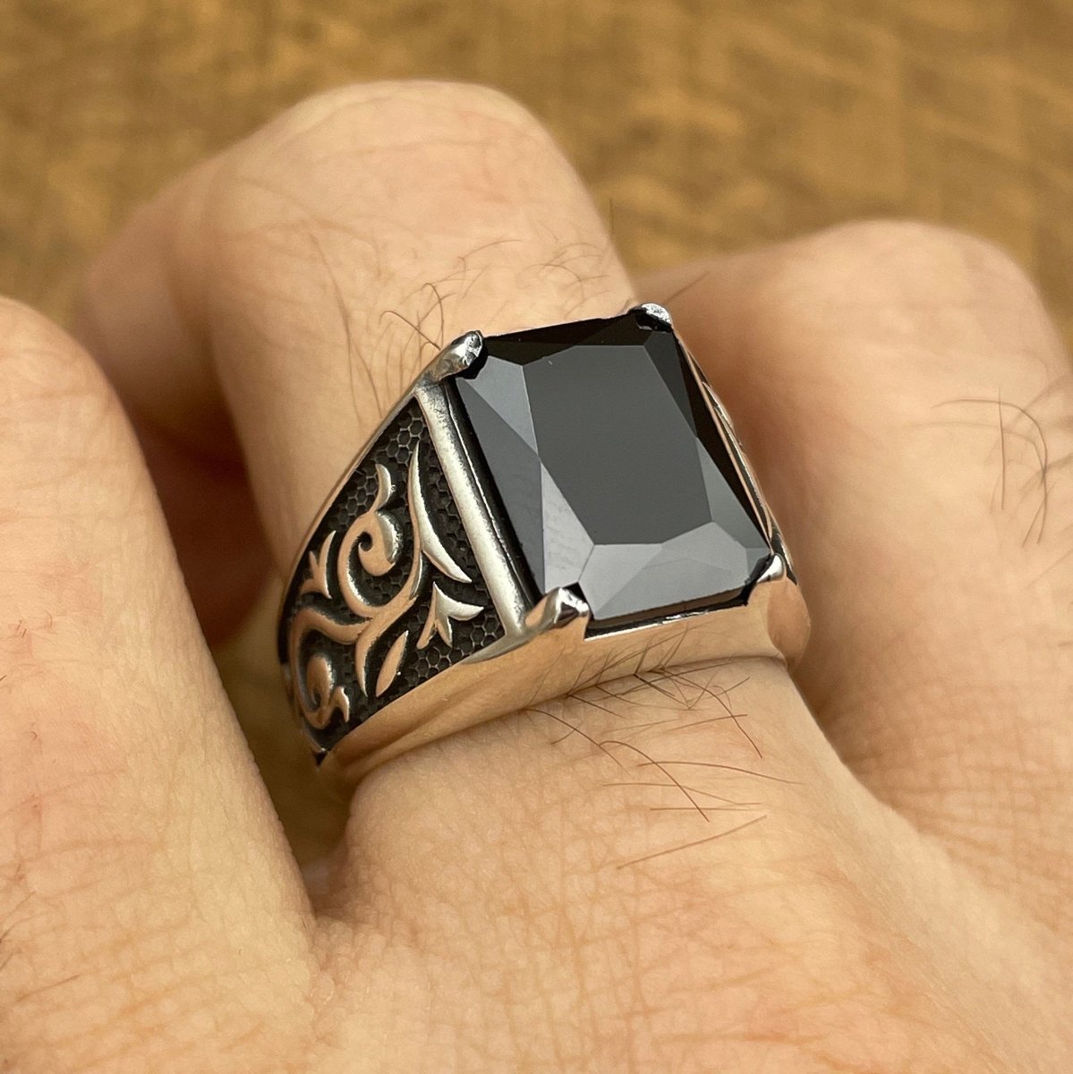 Men's Black Onyx Stone Silver Ring