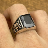 Men's Black Onyx Stone Silver Ring