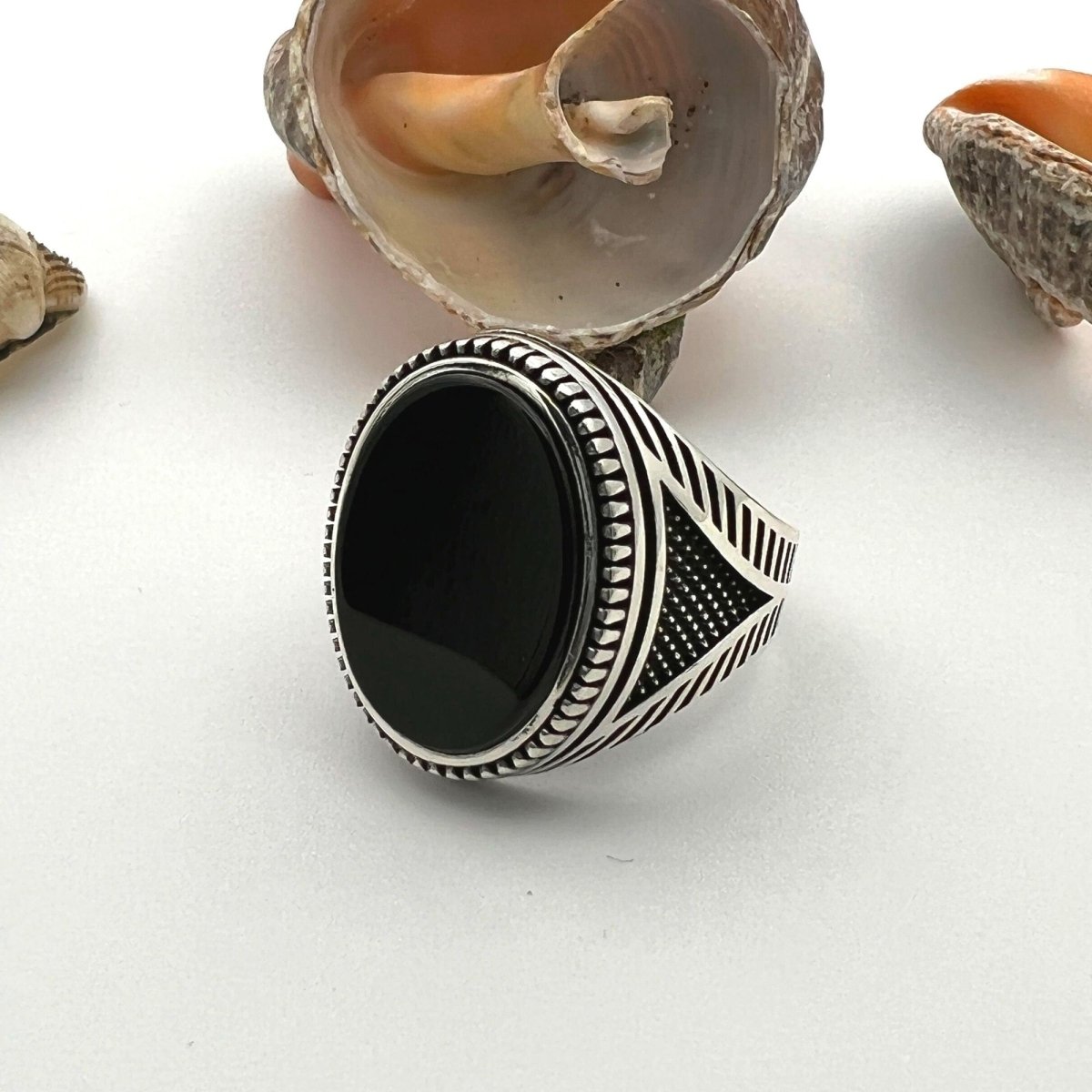 Men's Black Onyx Stone Silver Ring