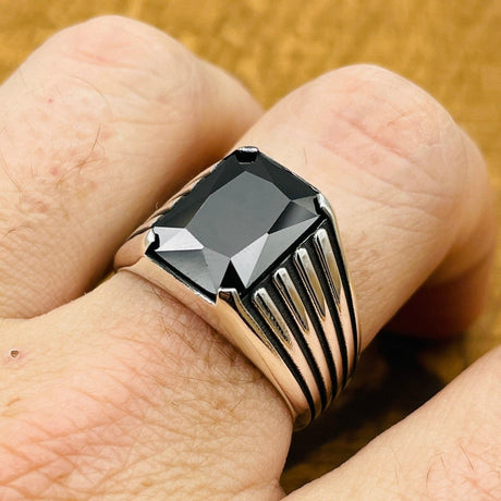 Men's Black Onyx Stone Silver Ring