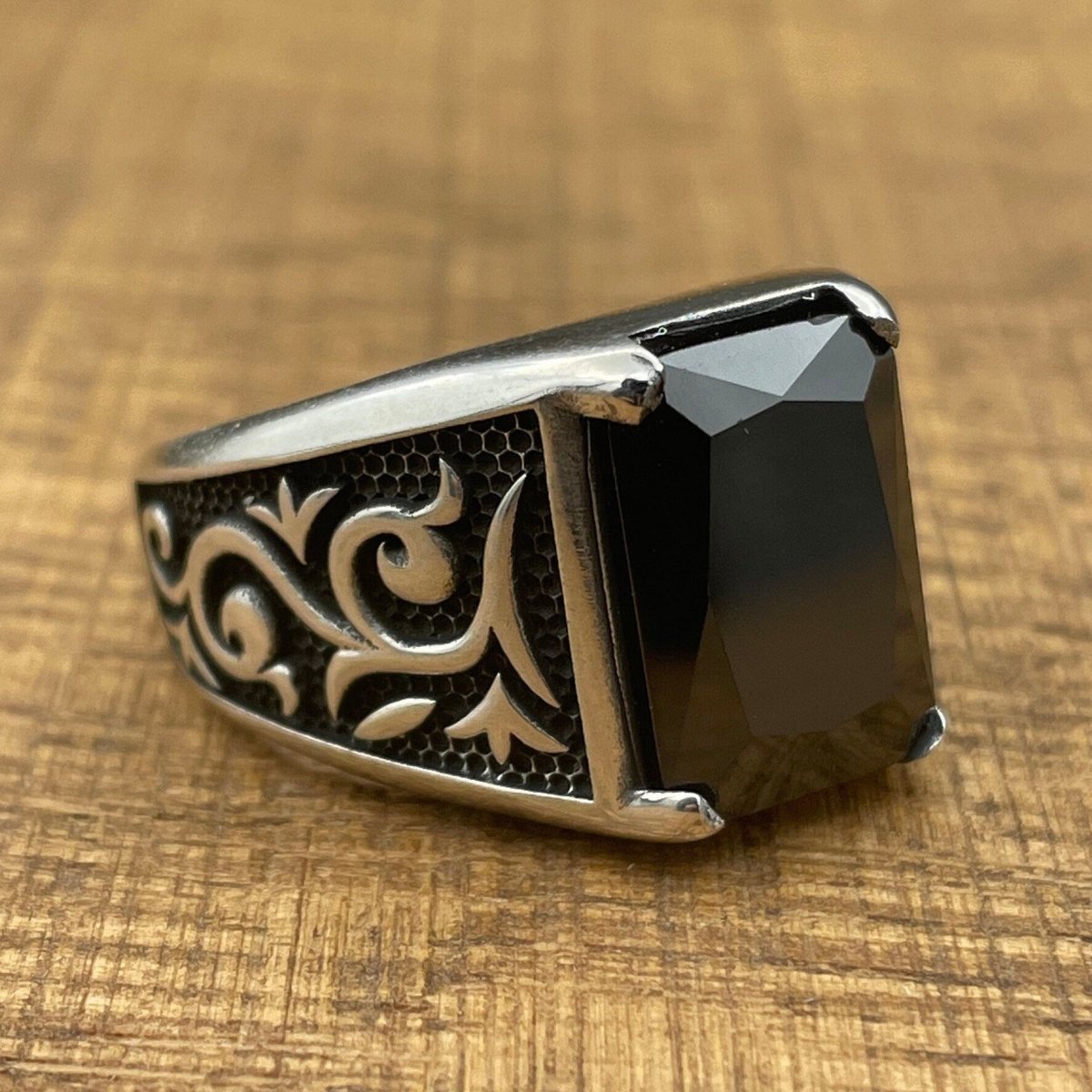 Men's Black Onyx Stone Silver Ring