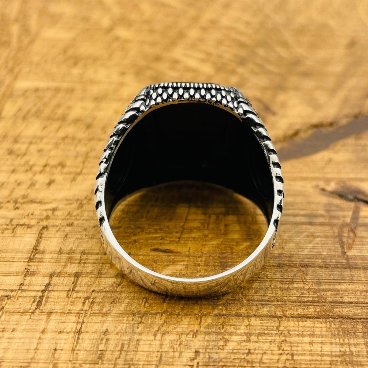 Men's Black Onyx Stone Silver Ring - TryAladdin