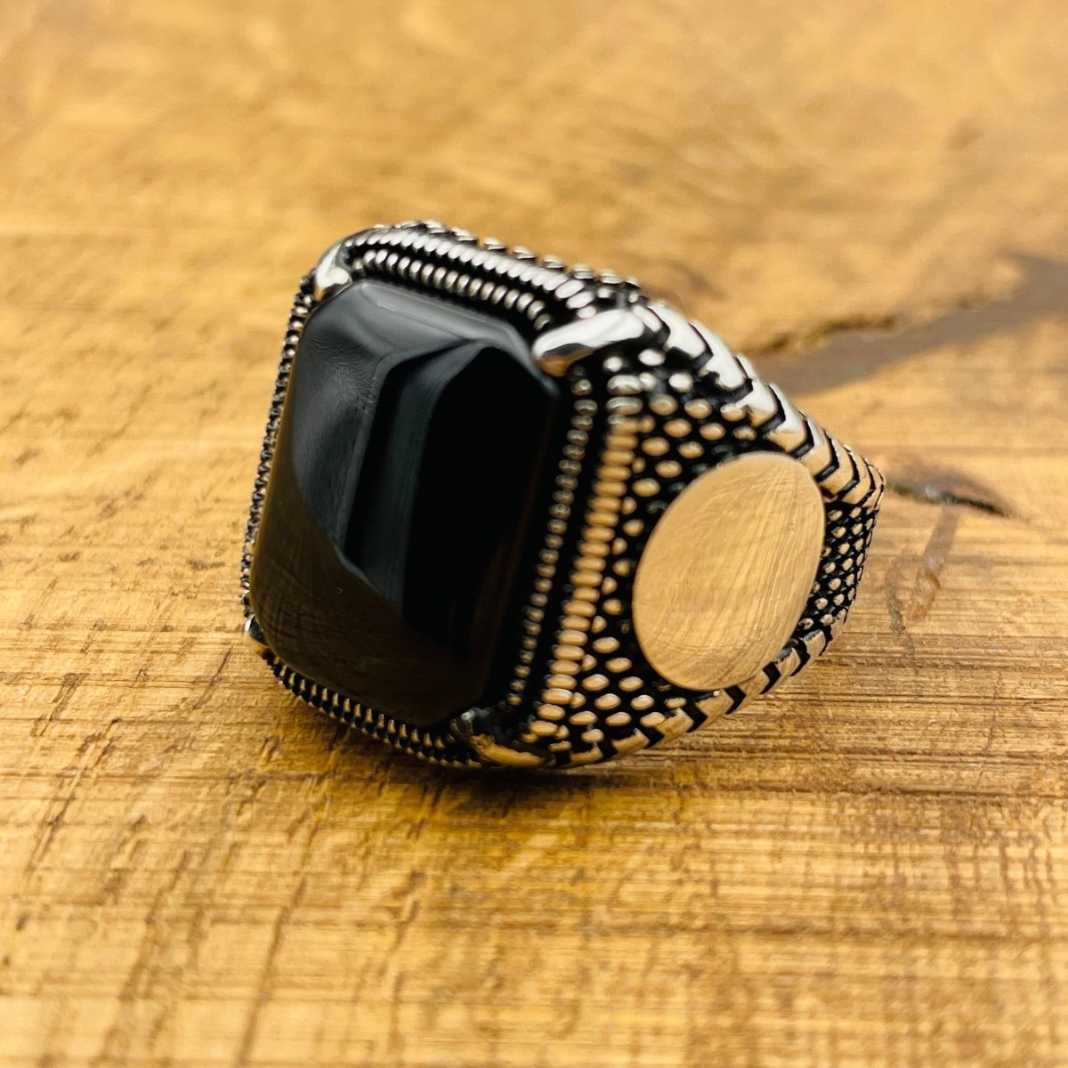 Men's Black Onyx Stone Silver Ring