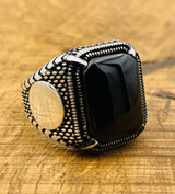 Men's Black Onyx Stone Silver Ring