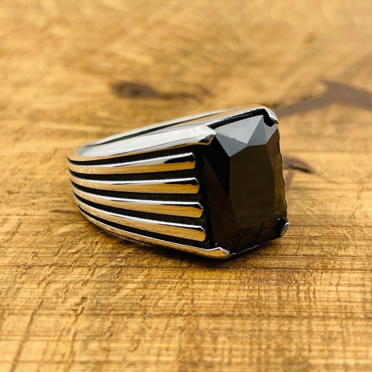 Men's Black Onyx Stone Silver Ring