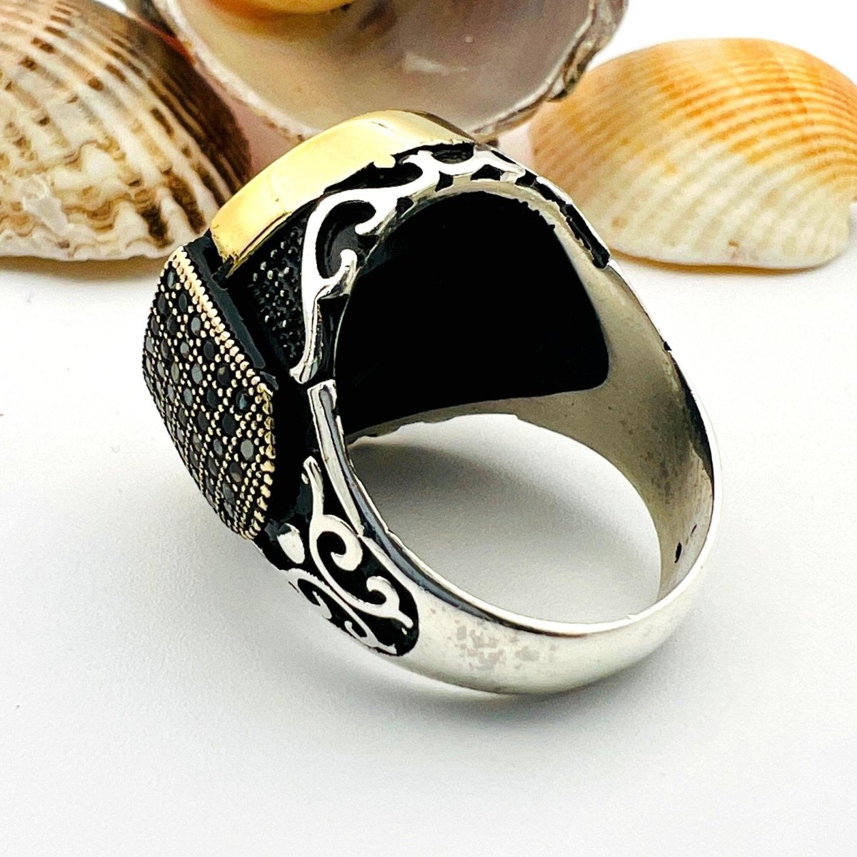 Men's Black Onyx Stone Silver Ring