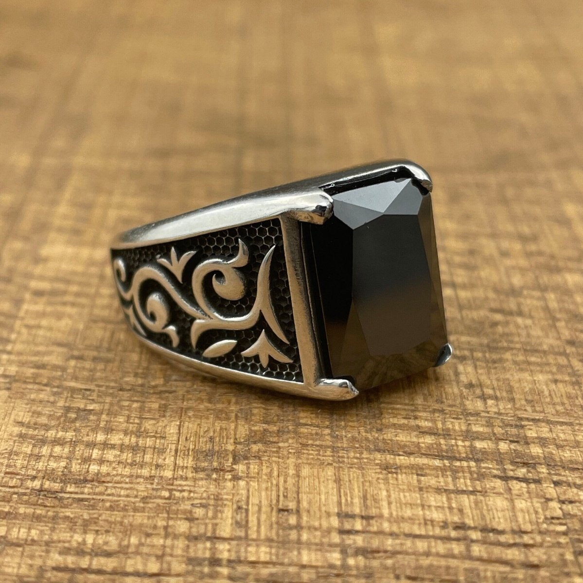 Men's Black Onyx Stone Silver Ring