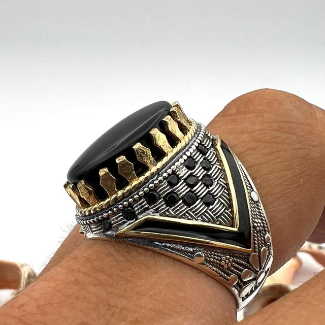 Men's Black Vintage Onyx Silver Ring