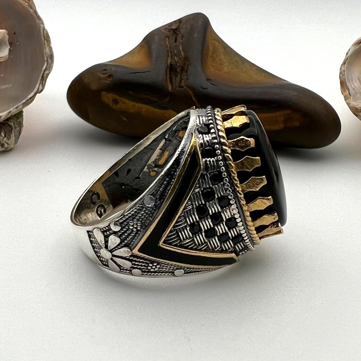 Men's Black Vintage Onyx Silver Ring