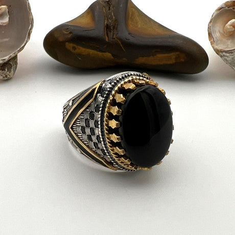 Men's Black Vintage Onyx Silver Ring