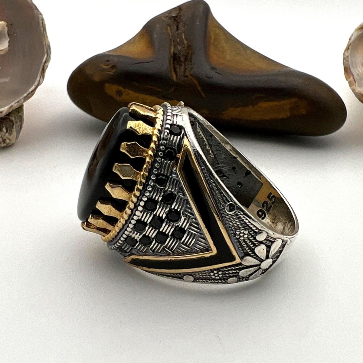 Men's Black Vintage Onyx Silver Ring