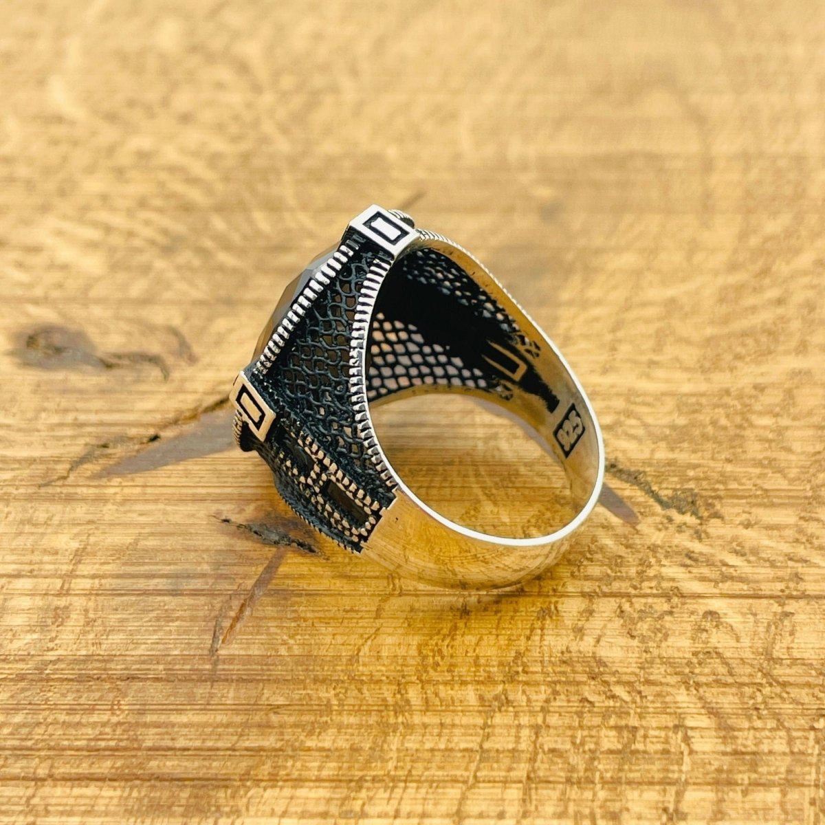 Men's Black Zircon Compass Ring