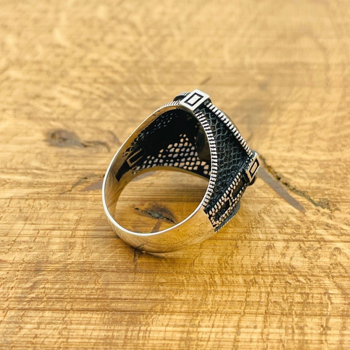 Men's Black Zircon Compass Ring