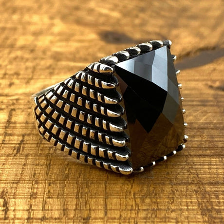 Men's Black Zircon Silver Ring