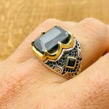 Men's Black Zircon Silver Ring