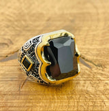 Men's Black Zircon Silver Ring