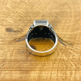 Men's Black Zircon Silver Ring