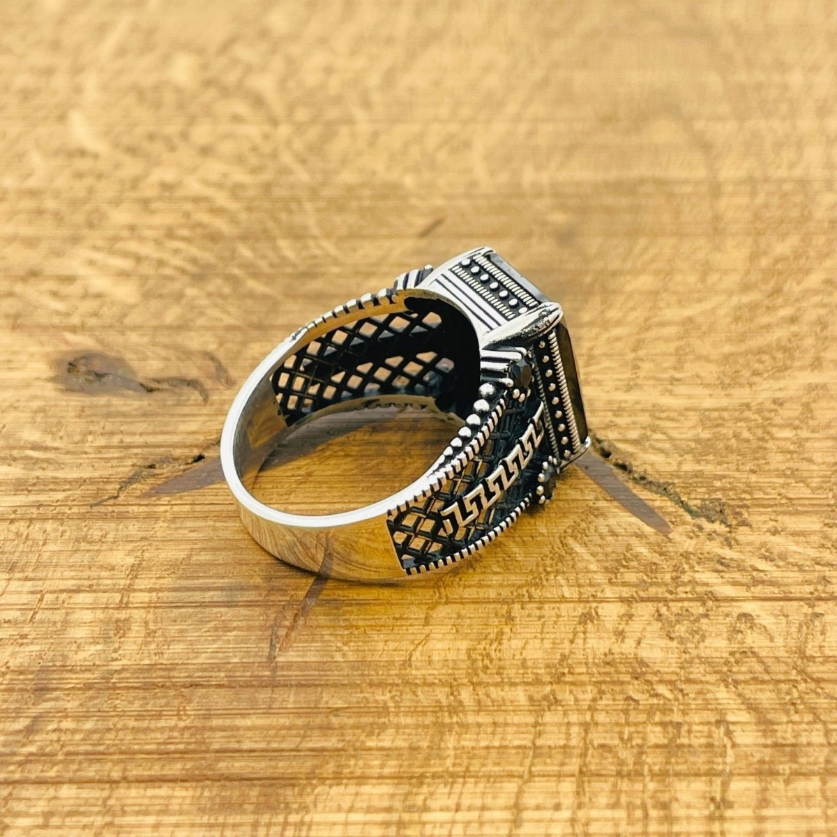 Men's Black Zircon Silver Ring