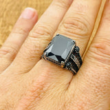 Men's Black Zircon Silver Ring