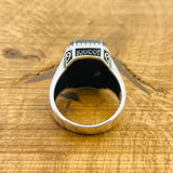 Men's Black Zircon Silver Ring