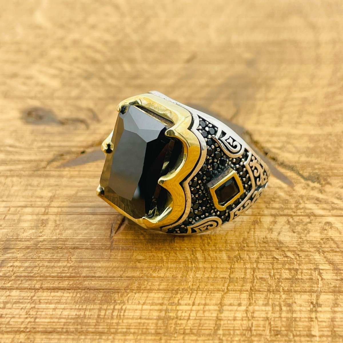 Men's Black Zircon Silver Ring