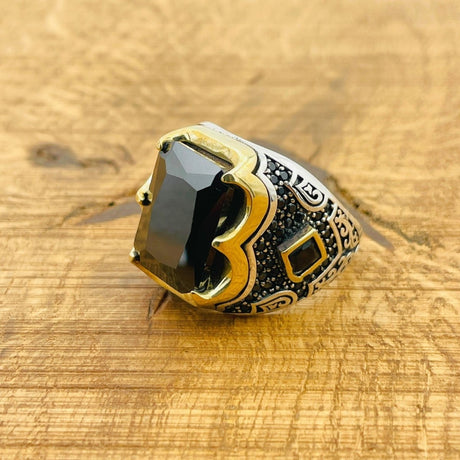 Men's Black Zircon Silver Ring