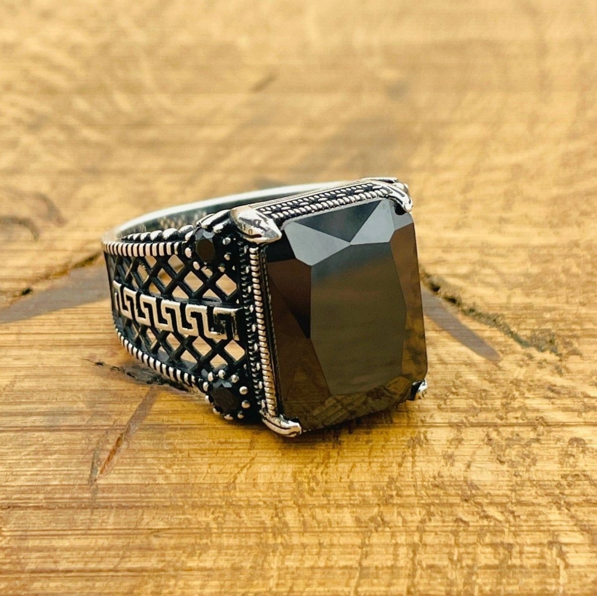 Men's Black Zircon Silver Ring