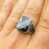 Men's Black Zircon Silver Ring