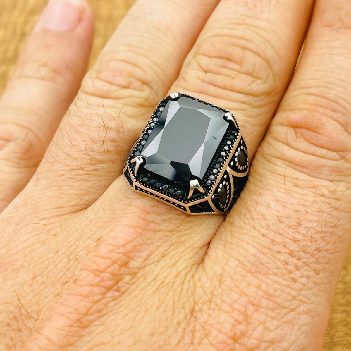 Men's Black Zircon Square Ring